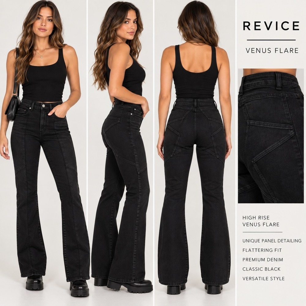 REVICE Venus Flare High-Rise Black Jeans Panel Stitching Punk Gothic Y2K Size 25